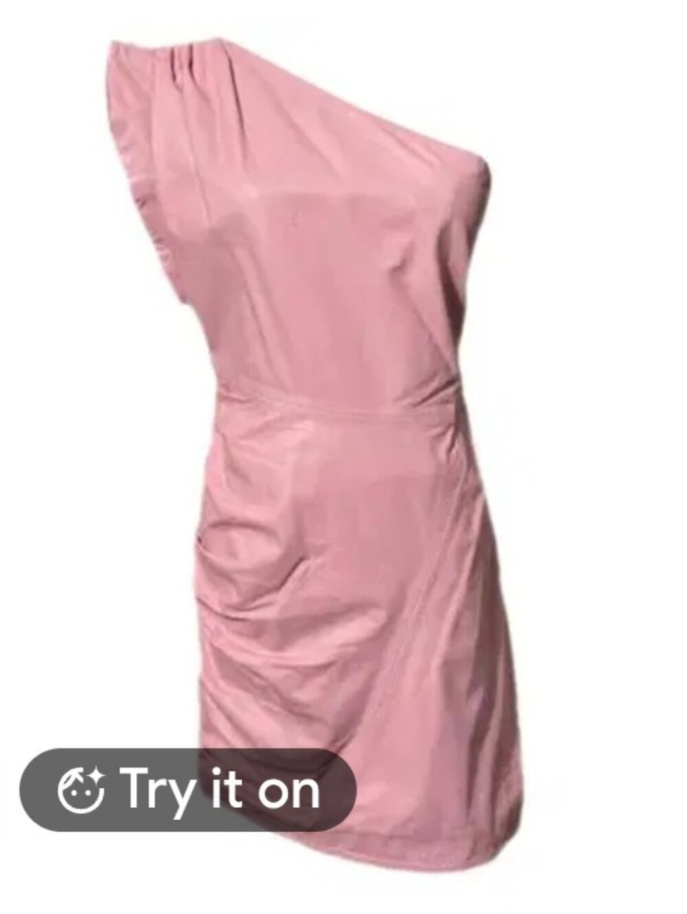 Lamarque - Lambskin Pink Leather One Shoulder Corey Mini Dress